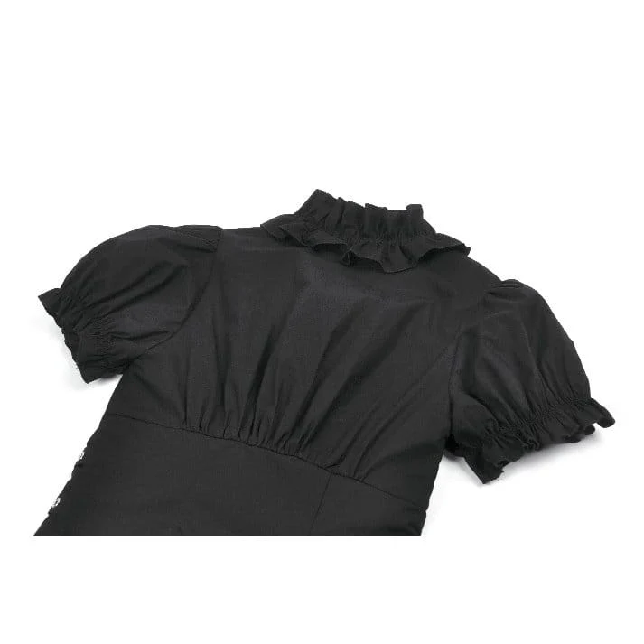 Punkiges, gerüschtes Kurzarm-Crop-Top mit tiefem Ausschnitt und Reißverschluss für Damen