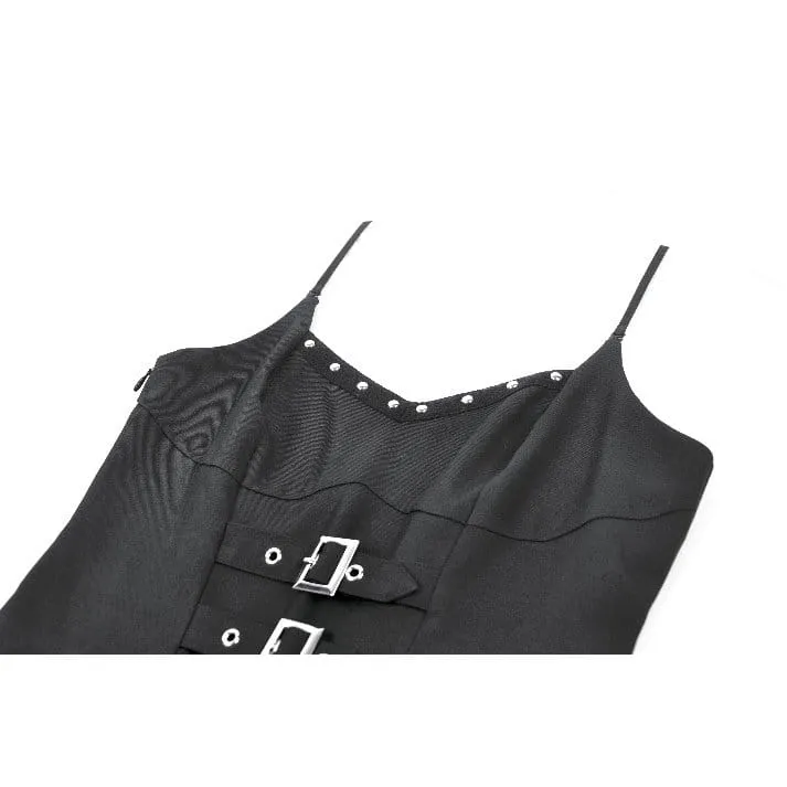 Damen-Punk-Kleid mit Nieten, Schnallenträgern und Falten