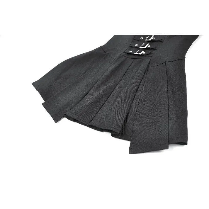 Damen-Punk-Kleid mit Nieten, Schnallenträgern und Falten