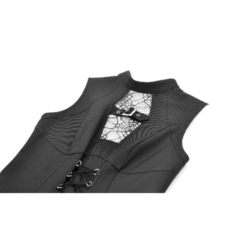 Ärmelloses Punk-Kleid mit Spinnwebenmuster, Mesh-Einsätzen und Schnürung für Damen
