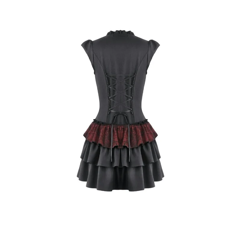 Gothic-Kleid für Damen, zweifarbig, mit Rüschen und kurzen Ärmeln