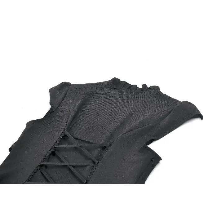 Gothic-Kleid für Damen, zweifarbig, mit Rüschen und kurzen Ärmeln
