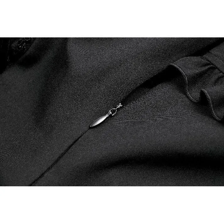 Gothic-Kleid für Damen, zweifarbig, mit Rüschen und kurzen Ärmeln