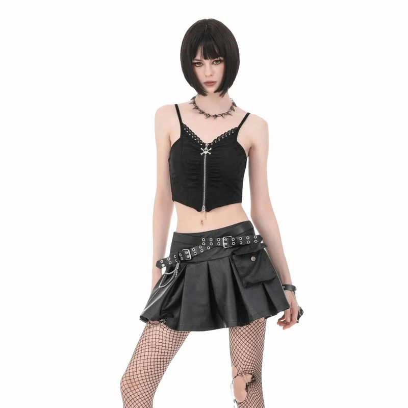 Punk-Bustier für Damen mit Totenkopf-Nieten, Rissen und Raffungen