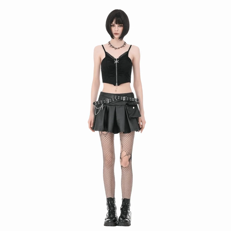 Punk-Bustier für Damen mit Totenkopf-Nieten, Rissen und Raffungen