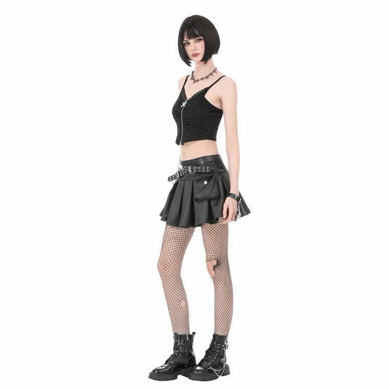 Punk-Bustier für Damen mit Totenkopf-Nieten, Rissen und Raffungen