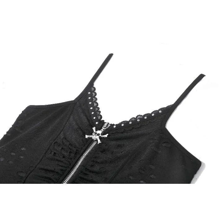 Punk-Bustier für Damen mit Totenkopf-Nieten, Rissen und Raffungen