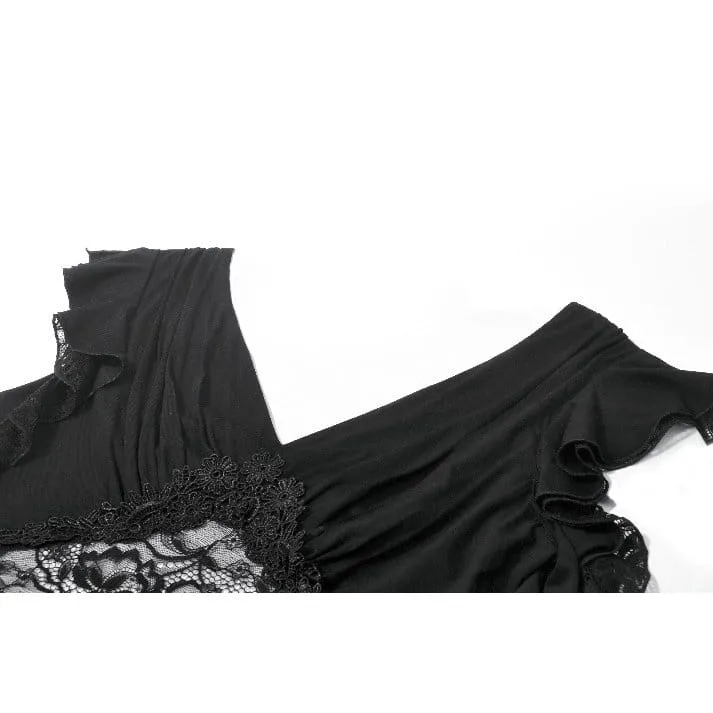 Gothic-Crop-Top für Damen mit floralem Spitzen-Patchwork und tiefem Ausschnitt