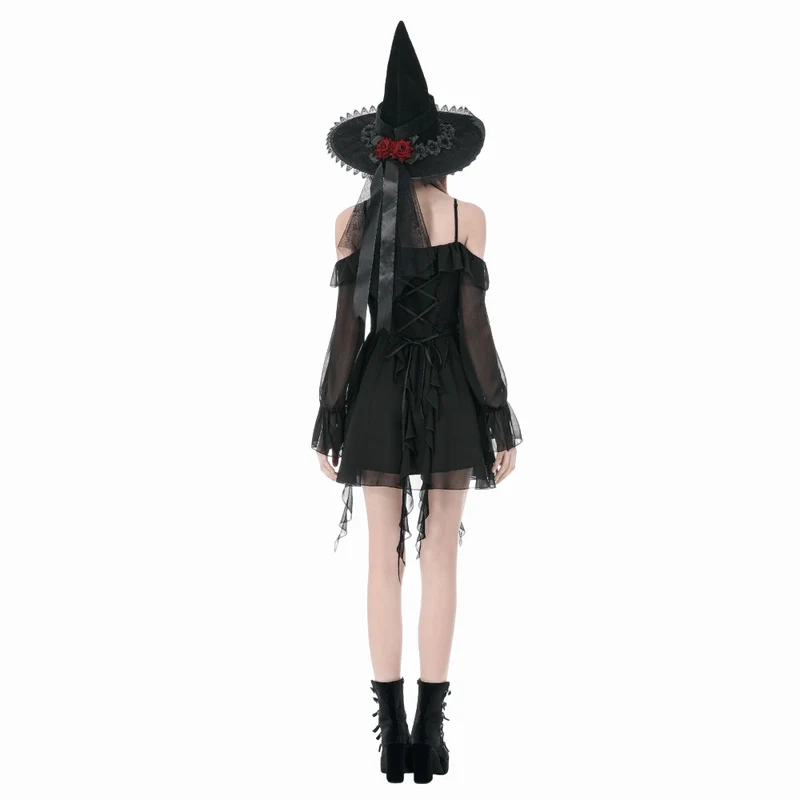 Gothic Moon Damen-Lagenkleid mit Rüschen und schulterfreiem Rock