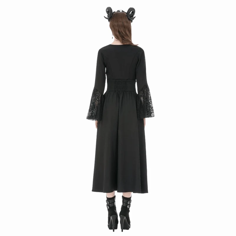 Gothic-Damenbluse mit floralem Spitzen-Patchwork und tiefem Ausschnitt, langen Ärmeln