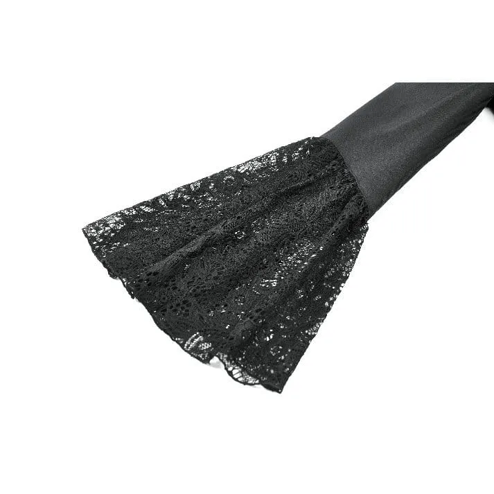 Gothic-Damenbluse mit floralem Spitzen-Patchwork und tiefem Ausschnitt, langen Ärmeln