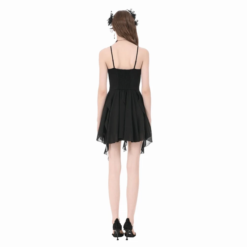 Gothic-Slipkleid für Damen mit Spitzenstickerei, V-Ausschnitt und asymmetrischem Schnitt