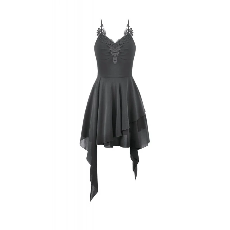 Gothic-Slipkleid für Damen mit Spitzenstickerei, V-Ausschnitt und asymmetrischem Schnitt