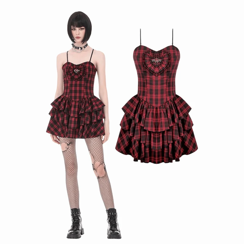 Grunge-Kleid mit Lagenlook und Karomuster für Damen, Abschlusskleid
