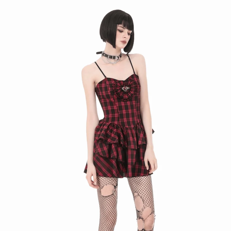 Grunge-Kleid mit Lagenlook und Karomuster für Damen, Abschlusskleid