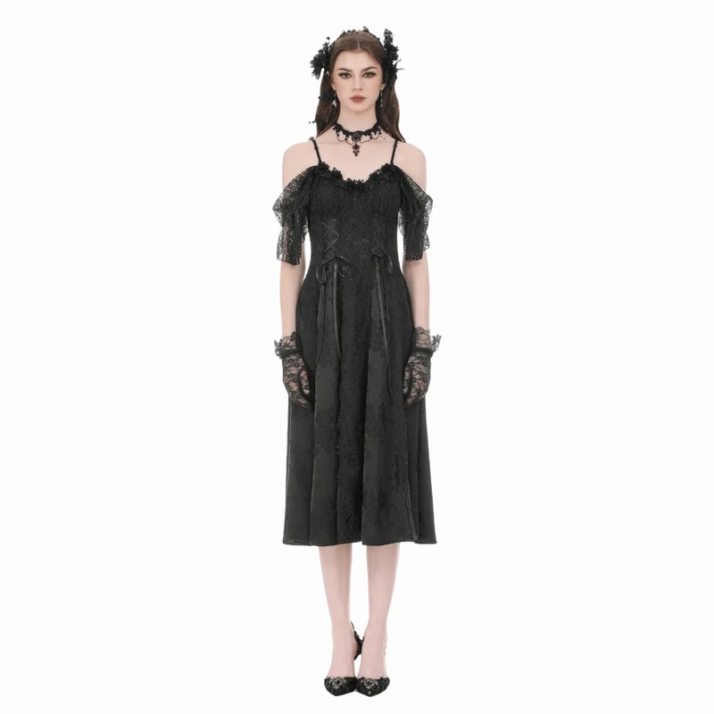 Gothic-Jacquard-Schnürkleid mit schulterfreiem Ausschnitt und Brautkleid für Damen