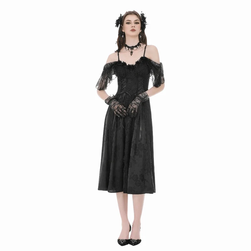 Gothic-Jacquard-Schnürkleid mit schulterfreiem Ausschnitt und Brautkleid für Damen
