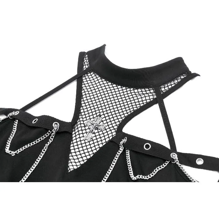 Punk-Tanktop für Damen mit Kreuzausschnitt und Kettenverzierung