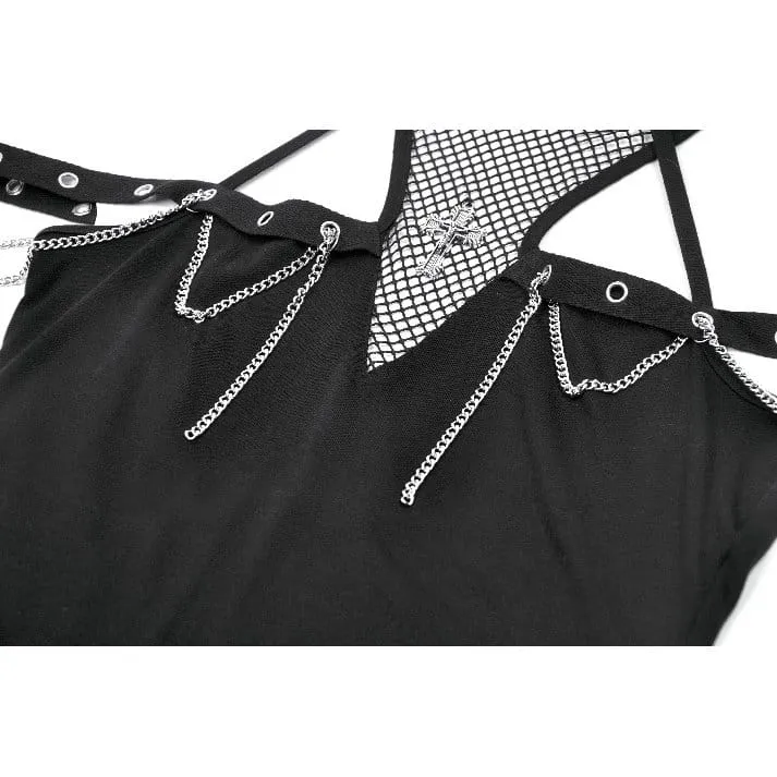 Punk-Tanktop für Damen mit Kreuzausschnitt und Kettenverzierung