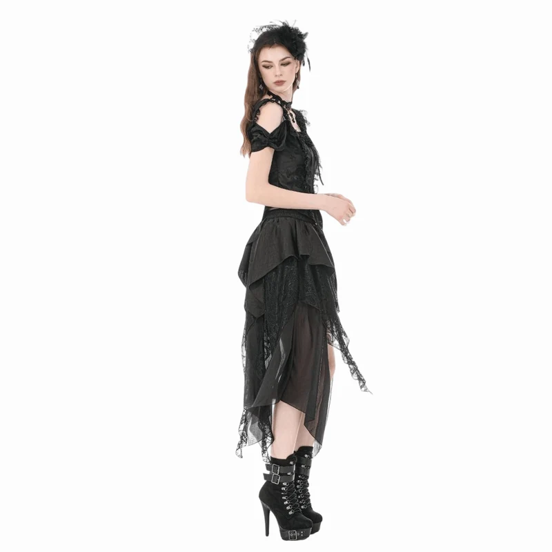 Gothic-Jacquard-Kurzarmhemd mit Rosenausschnitt für Damen