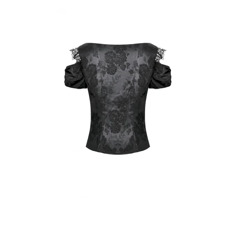 Gothic-Jacquard-Kurzarmhemd mit Rosenausschnitt für Damen