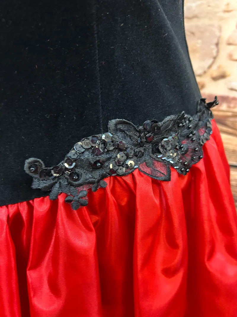 Vintage Cocktailkleid Samt schwarz rot Satin 80er Gr. 34