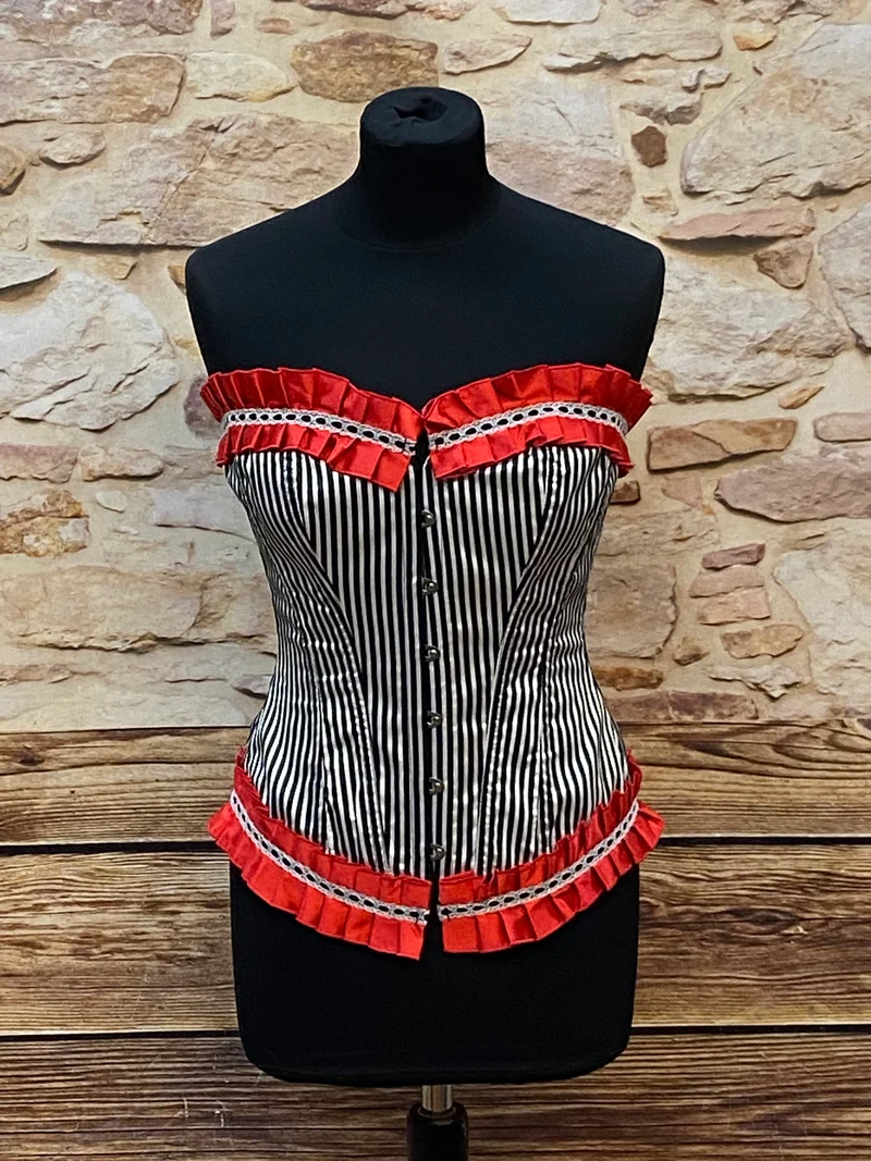 Steampunk Korsett Gestreift Gr. 34 in Rot-Schwarz