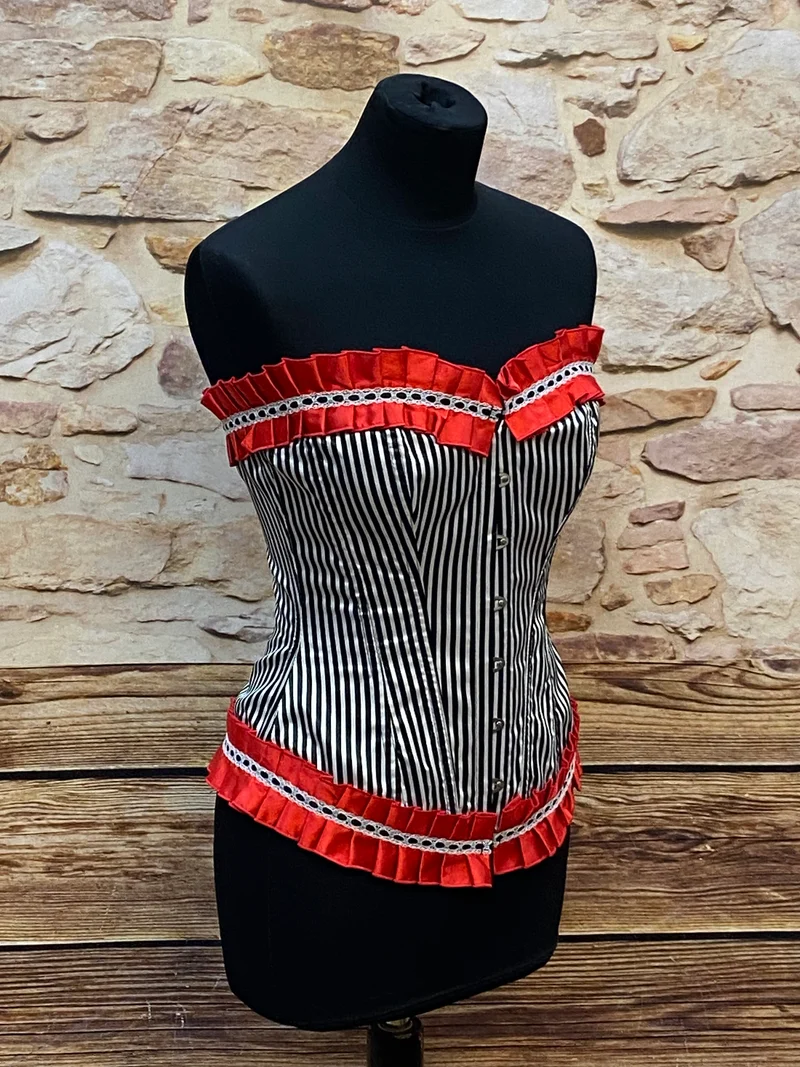 Steampunk Korsett Gestreift Gr. 34 in Rot-Schwarz