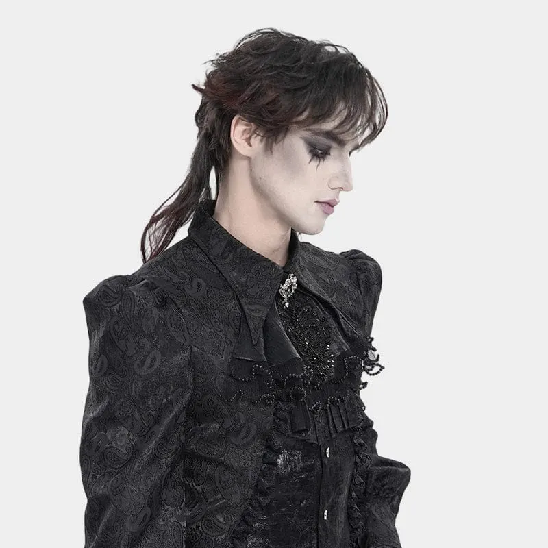 Schwarze Gothic-Halskette für Herren mit Strass- und Perlenstickerei