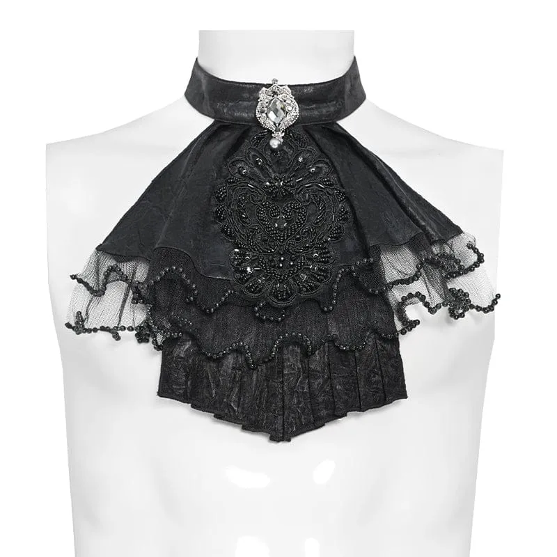 Schwarze Gothic-Halskette für Herren mit Strass- und Perlenstickerei