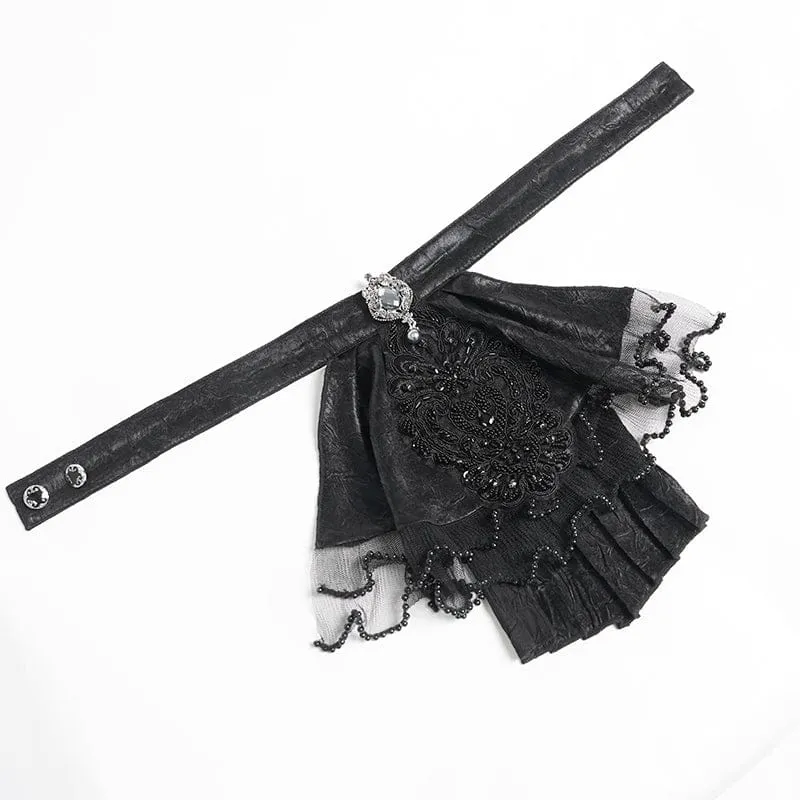 Schwarze Gothic-Halskette für Herren mit Strass- und Perlenstickerei