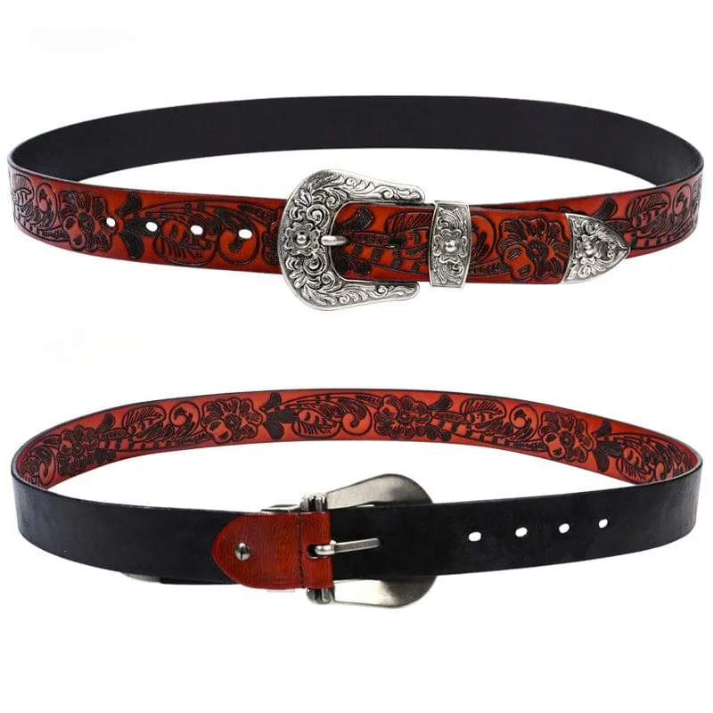 Herren-Gürtel im Gothic-Retro-Stil mit Blumenprägung