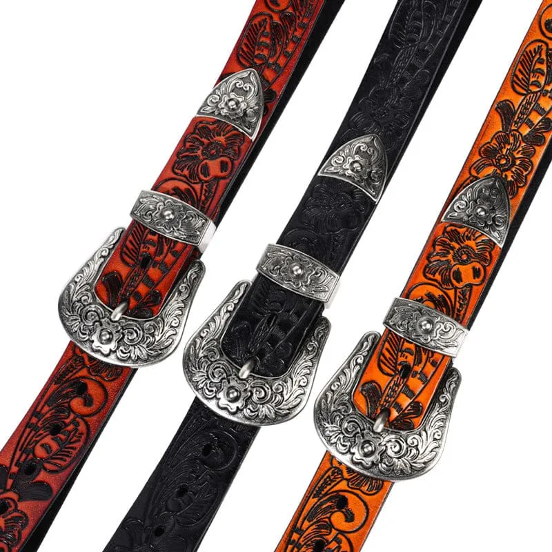 Herren-Gürtel im Gothic-Retro-Stil mit Blumenprägung