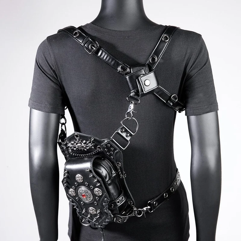 Unisex Punk Nietenbesetzte Teufelsaugen-Kettentasche