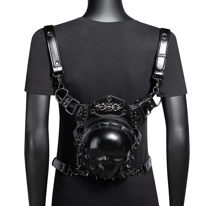 Unisex Punk Nietenbesetzte Totenkopf-Kettentasche