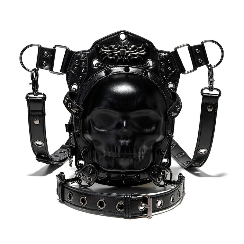 Unisex Punk Nietenbesetzte Totenkopf-Kettentasche