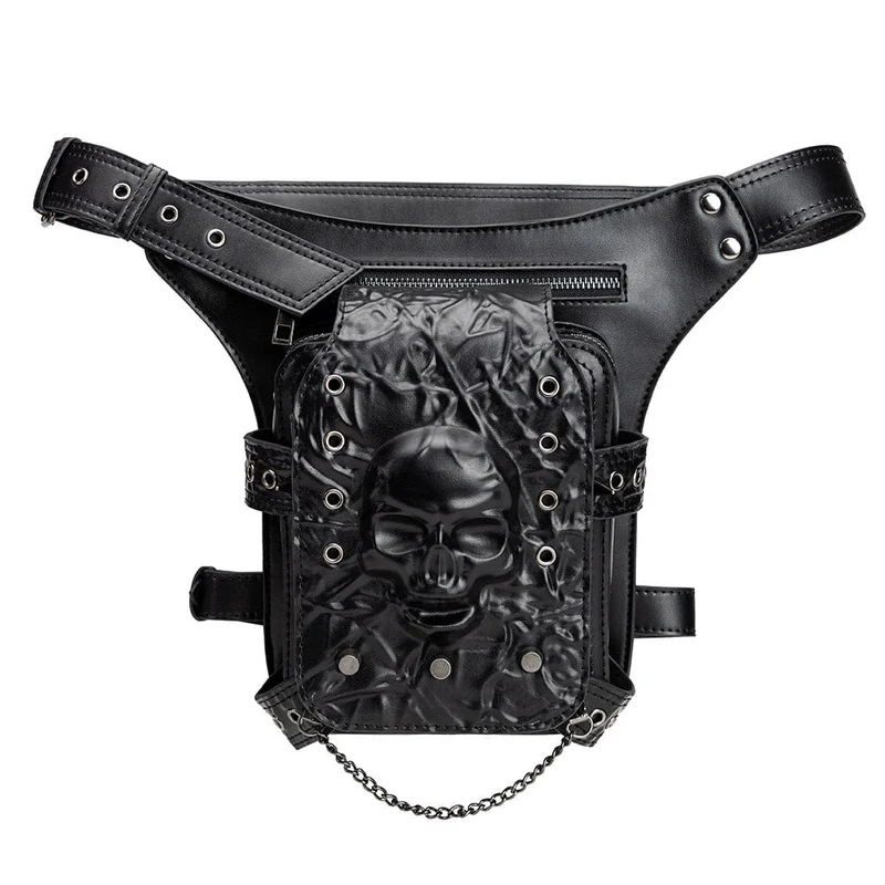 Unisex Punk-Tasche mit Ösennieten und Totenkopfmotiv
