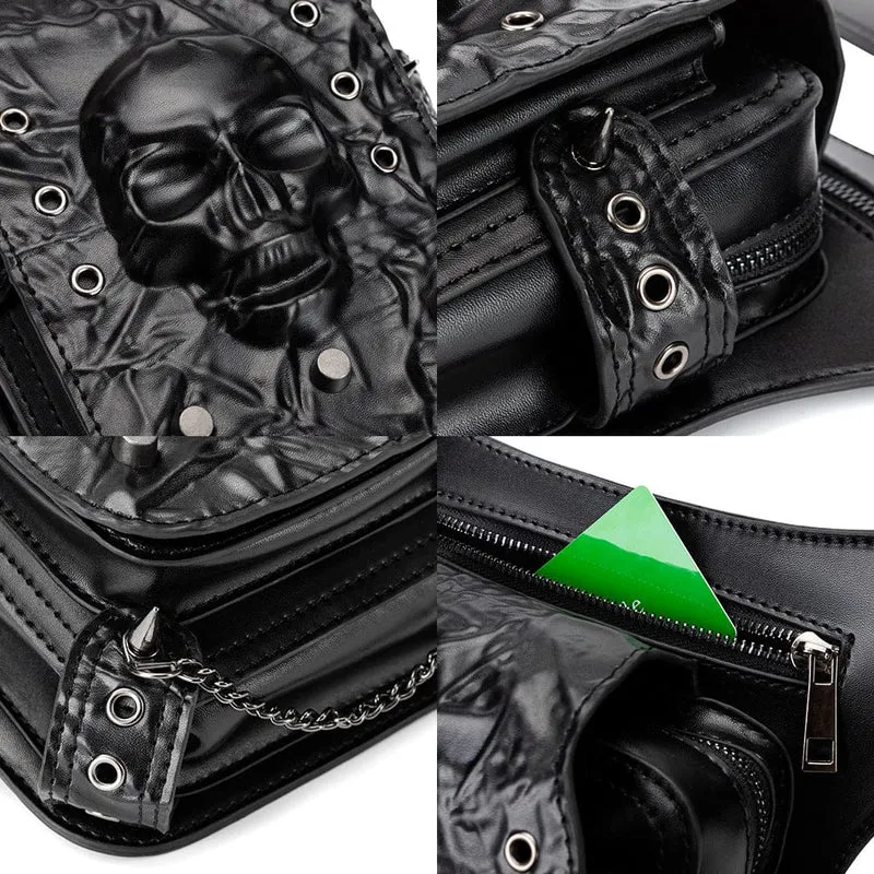 Unisex Punk-Tasche mit Ösennieten und Totenkopfmotiv