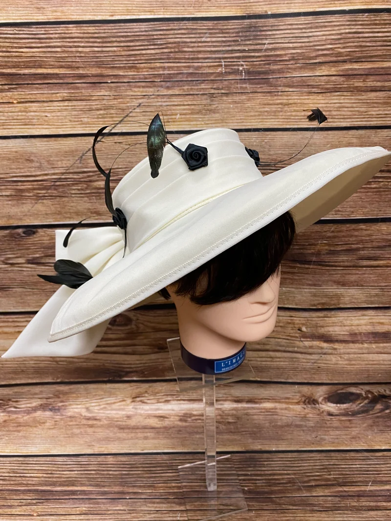 Großer Vintage Braut-Hut, Damen, Hochzeit, hochwertig, Ivory, Gr.57