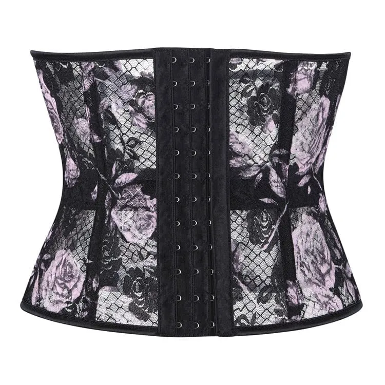 Gothic-Unterbrustkorsett für Damen mit Rosenmuster aus Mesh