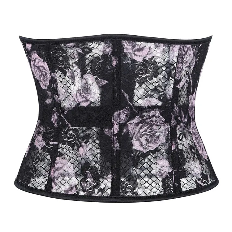 Gothic-Unterbrustkorsett für Damen mit Rosenmuster aus Mesh