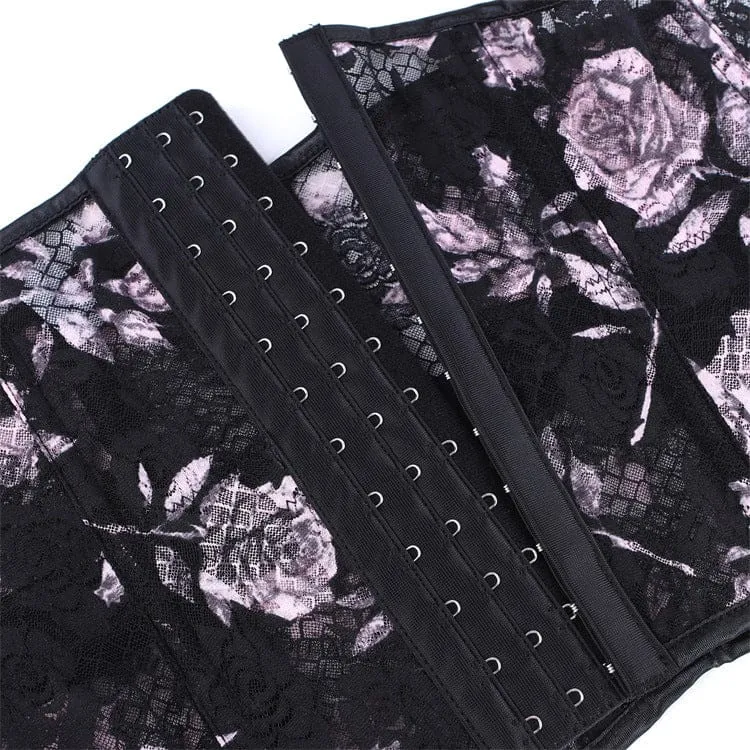 Gothic-Unterbrustkorsett für Damen mit Rosenmuster aus Mesh