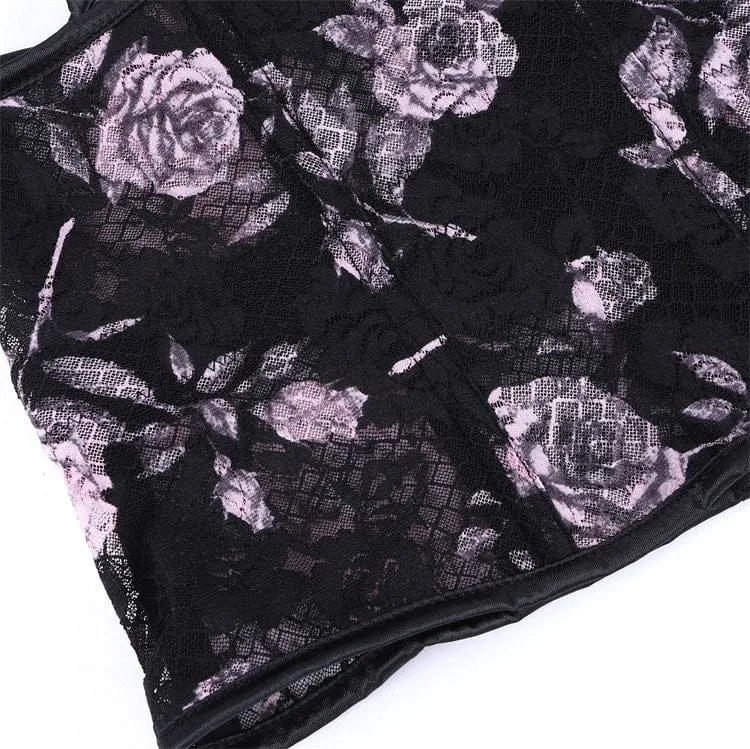 Gothic-Unterbrustkorsett für Damen mit Rosenmuster aus Mesh