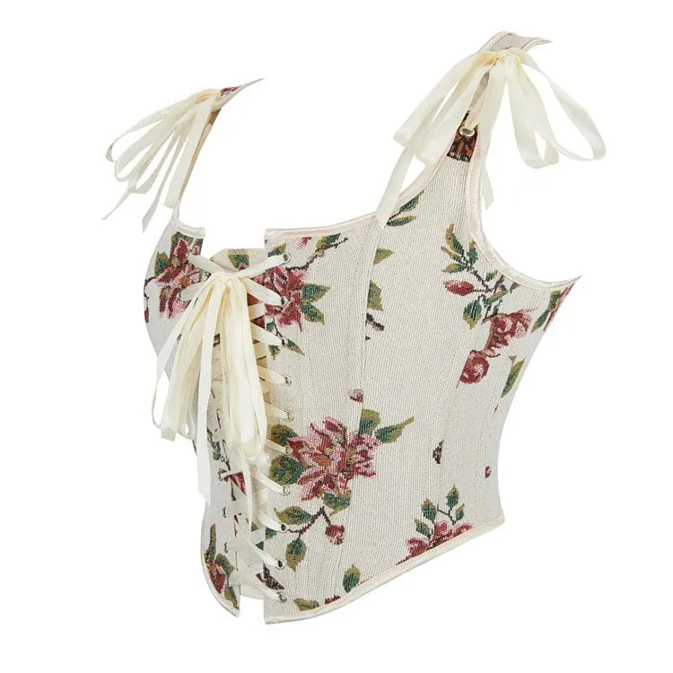 Gothic-Korsett für Damen mit Jacquardmuster, Blumen- und Schmetterlingsmotiven, Schnürung und Überbrustumfang