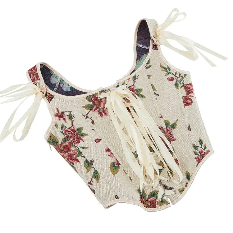 Gothic-Korsett für Damen mit Jacquardmuster, Blumen- und Schmetterlingsmotiven, Schnürung und Überbrustumfang