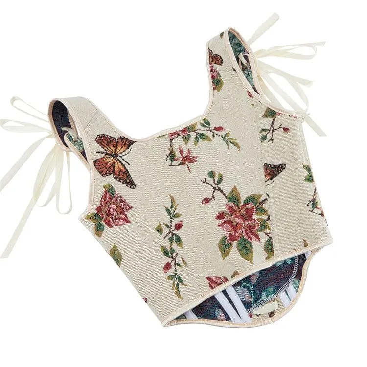 Gothic-Korsett für Damen mit Jacquardmuster, Blumen- und Schmetterlingsmotiven, Schnürung und Überbrustumfang