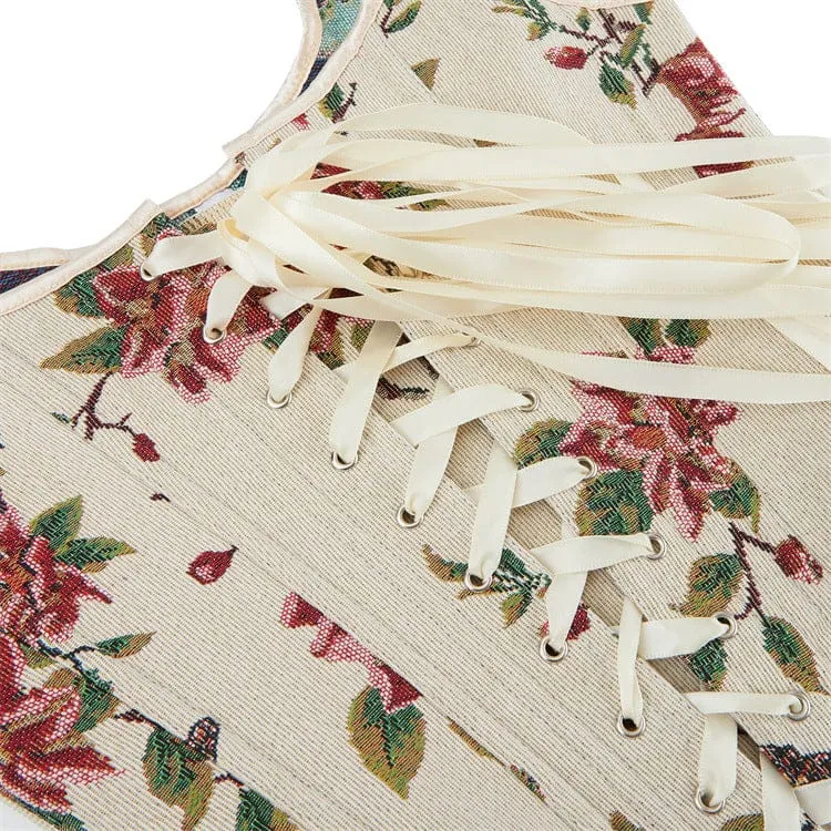 Gothic-Korsett für Damen mit Jacquardmuster, Blumen- und Schmetterlingsmotiven, Schnürung und Überbrustumfang