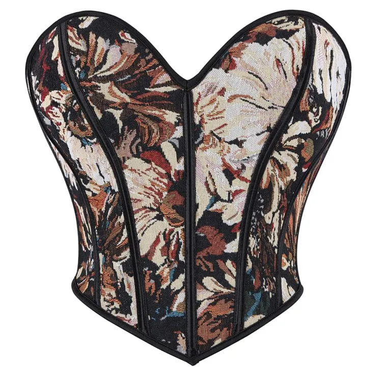 Gothic-Retro-Korsett für Damen mit floralem Jacquard-Muster und Schnürung über der Brust