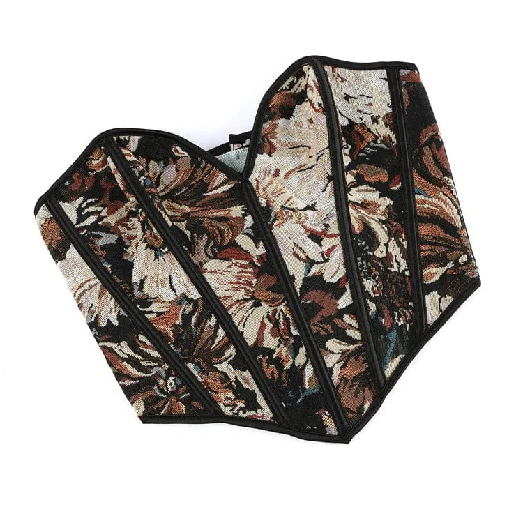 Gothic-Retro-Korsett für Damen mit floralem Jacquard-Muster und Schnürung über der Brust