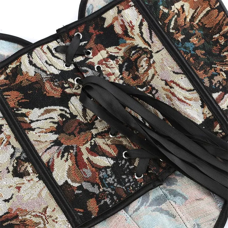 Gothic-Retro-Korsett für Damen mit floralem Jacquard-Muster und Schnürung über der Brust
